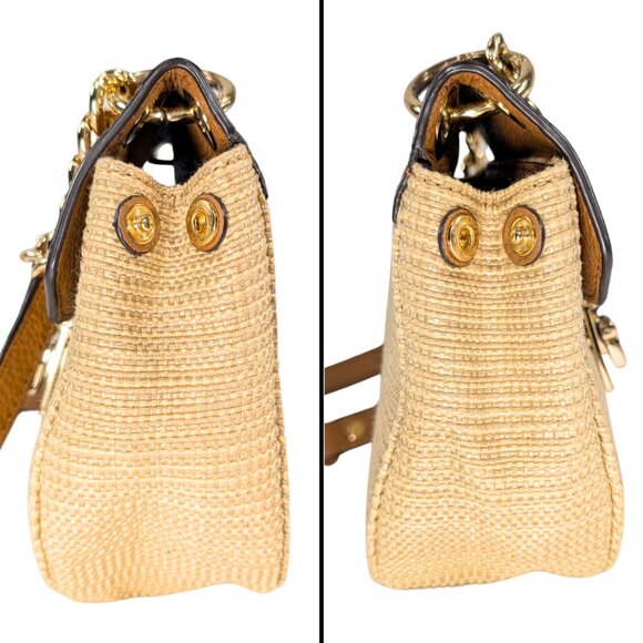 Michael Kors Cecelia Small Woven Raffia Brown Leather Flap Crossbody - Picture 4 of 10